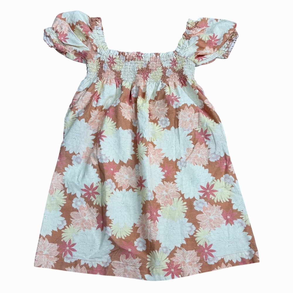Faherty Floral Smocked Organic Cotton Mini Dress Womens Size S Contemporary Boho